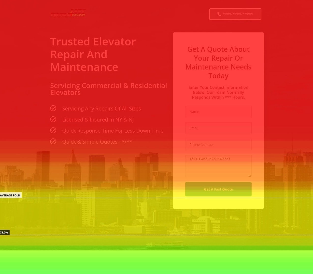 The homepage heatmap of an elevator repair company.