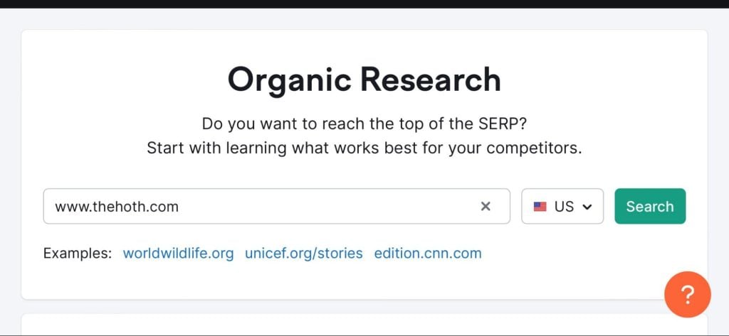 A screenshot of SEMrush’s Organic Research tool. 