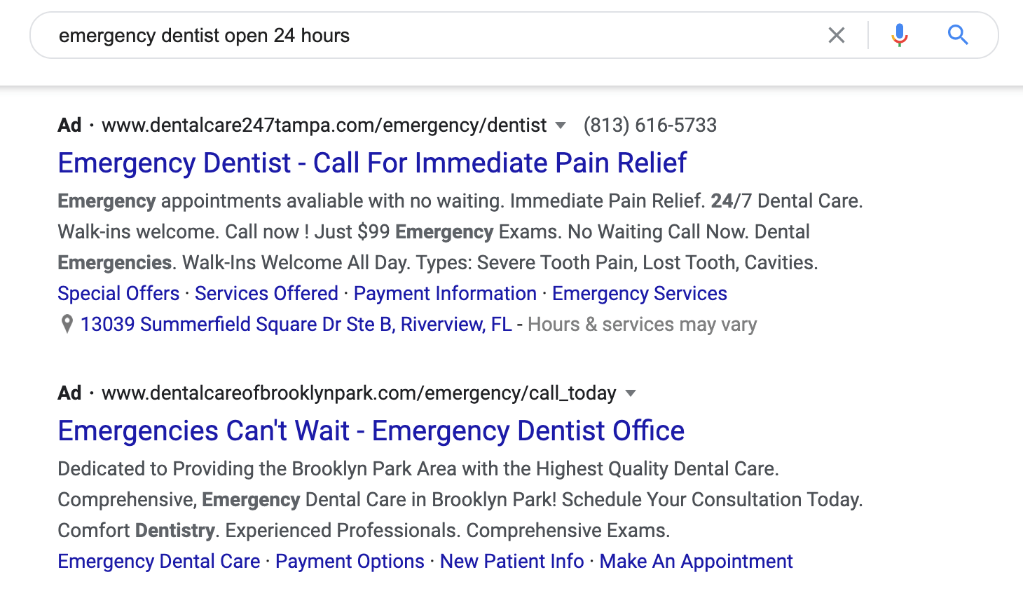 Examples of emergency dental ads.