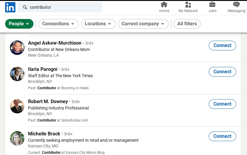A search for contributors on LinkedIn.
