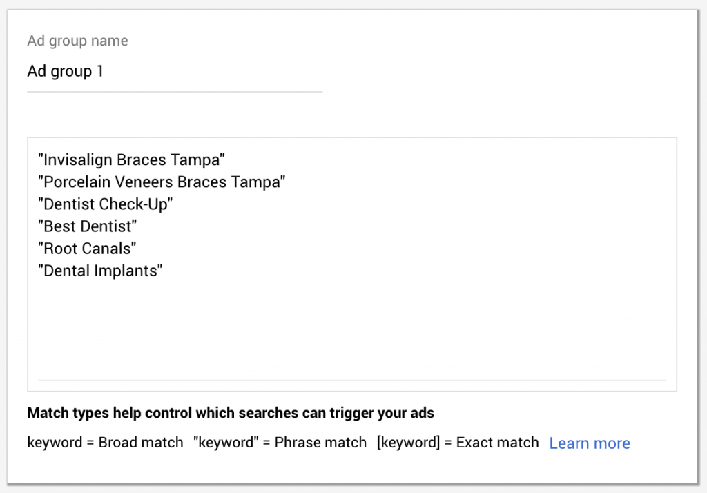 lots of keywords in 1 ad group