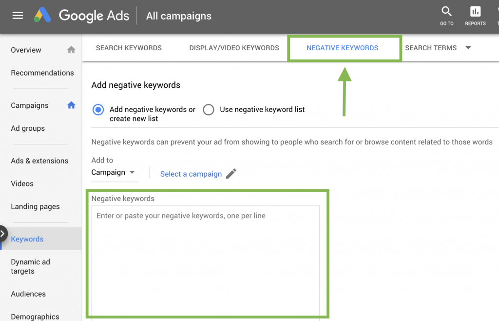 Negative Keyword Lists