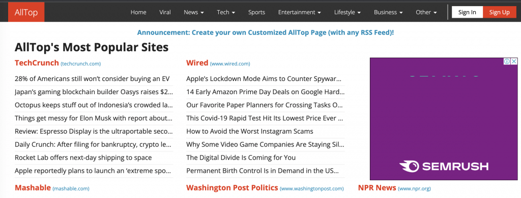 Image of Alltop homepage