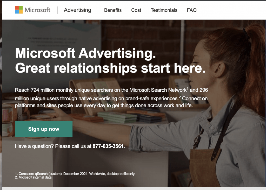 Image of Microsoft Ads homepage