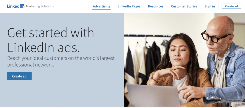 Image of LInkedIn Ads Homepage