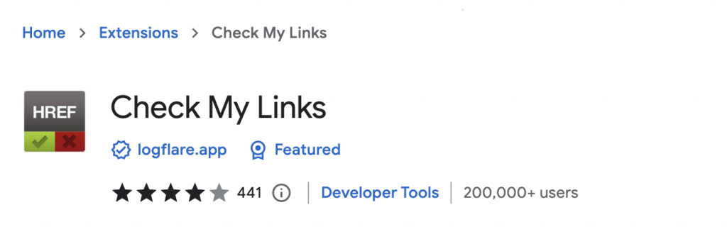 Image of Check My links extension in chrome web store