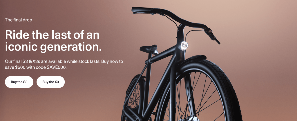 Screenshot of Vanmoof homepage banner